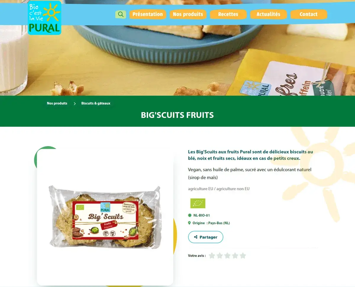 Pural — 250 produits bio, carte des origines et recettes en deux langues — capture 1