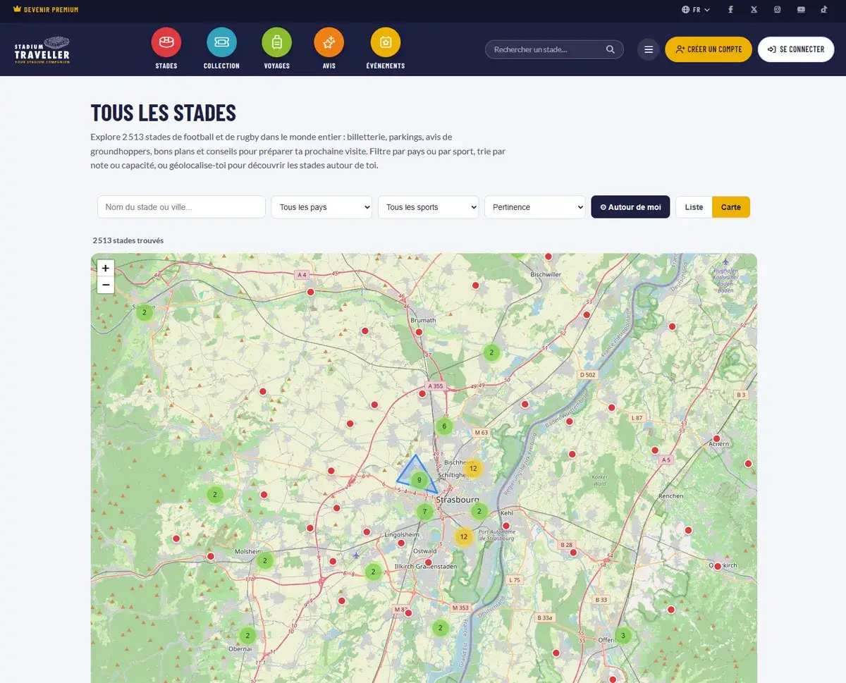 Stadium Traveller — plateforme communautaire, PWA et 14 000 pages référencées — capture 1
