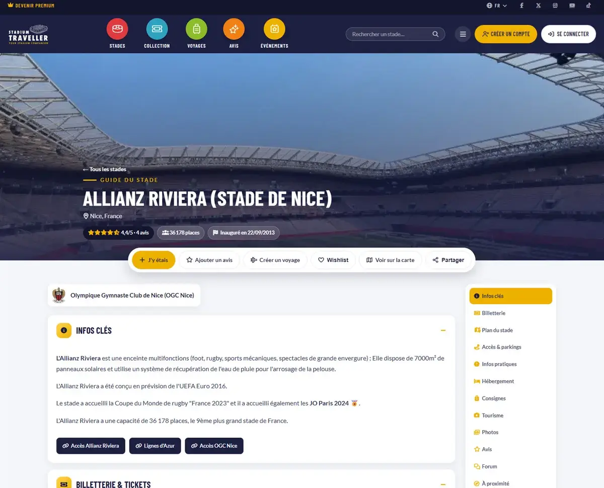 Stadium Traveller — plateforme communautaire, PWA et 14 000 pages référencées — capture 2