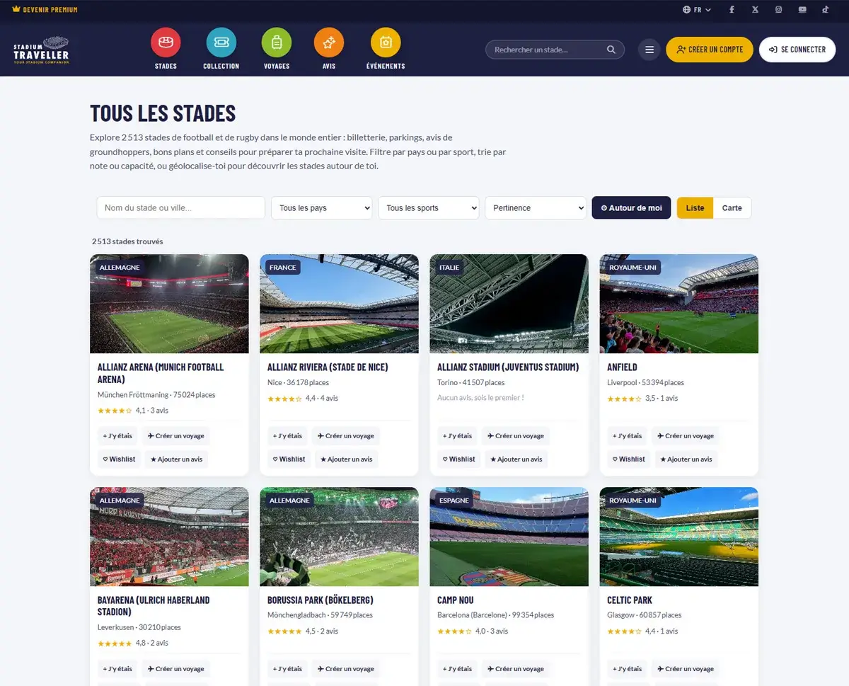 Stadium Traveller — plateforme communautaire, PWA et 14 000 pages référencées — capture 3